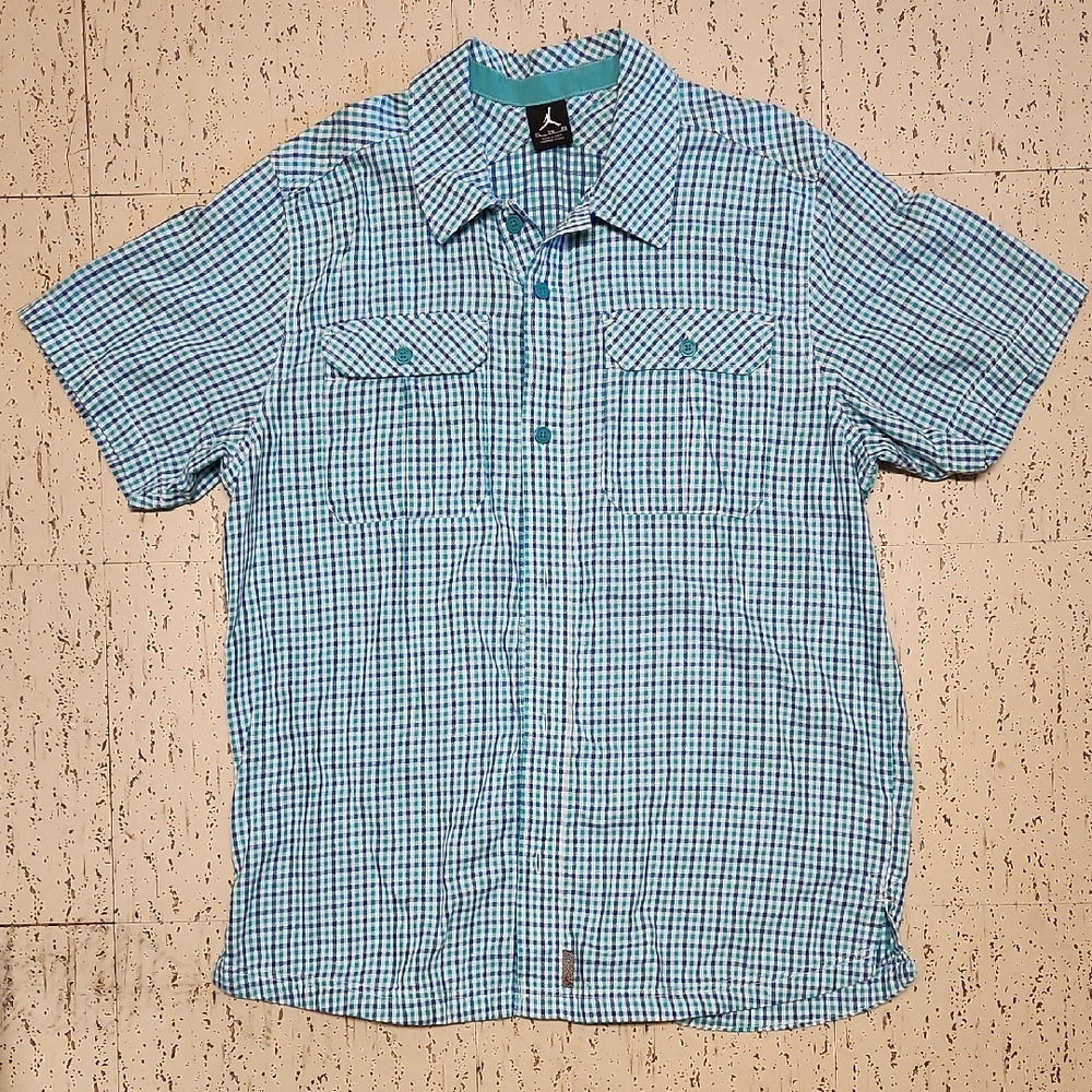 Jordan Flannel Short Sleeve Button Down Casual Dress Shirt Vintage Y2K Teal